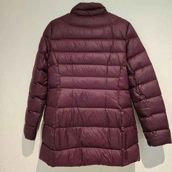Lands' End Burgundy Packable Down Puffer Coat with Double Zipper & Pockets, Med - Picture 2 of 7